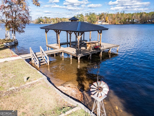 dock area featuring a water view