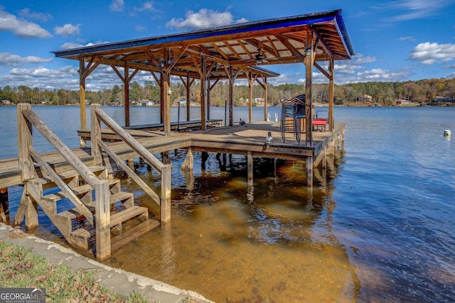 view of dock with a water view