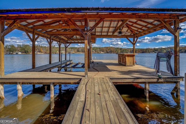 dock area with a water view