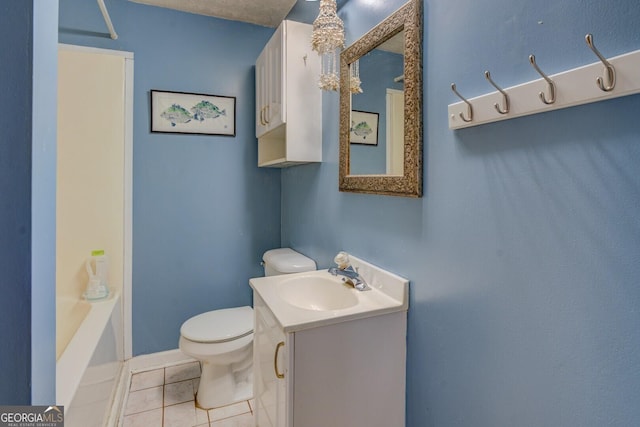 full bathroom with tile patterned flooring, vanity, toilet, and shower / bath combination