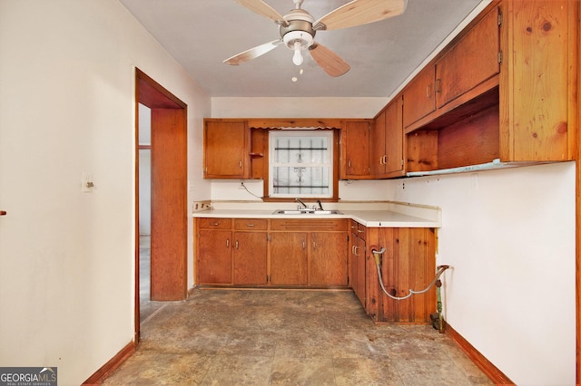 kitchen featuring ceiling fan and sink