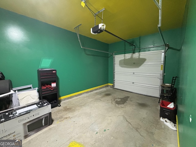 garage with a garage door opener