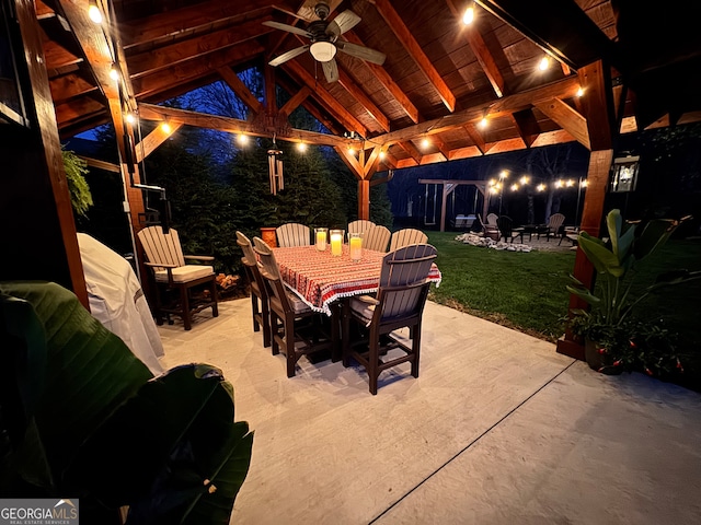 view of patio / terrace featuring a gazebo and ceiling fan