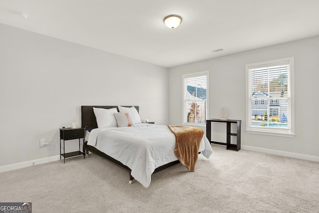 carpeted bedroom with multiple windows