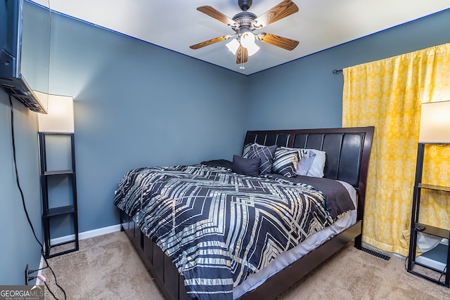 bedroom featuring carpet floors and ceiling fan