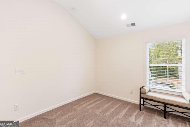 empty room with carpet floors and lofted ceiling