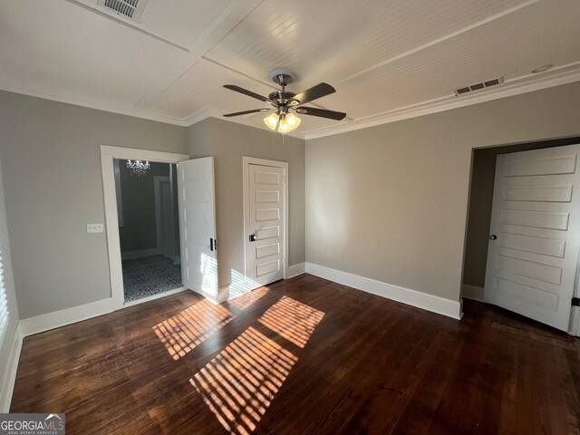 bathroom featuring vanity, tile patterned flooring, toilet, ornamental molding, and a notable chandelier