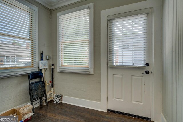 31 N Broad St, Porterdale, GA 30014 - entryway featuring dark wood-style flooring and healthy amount of natural light