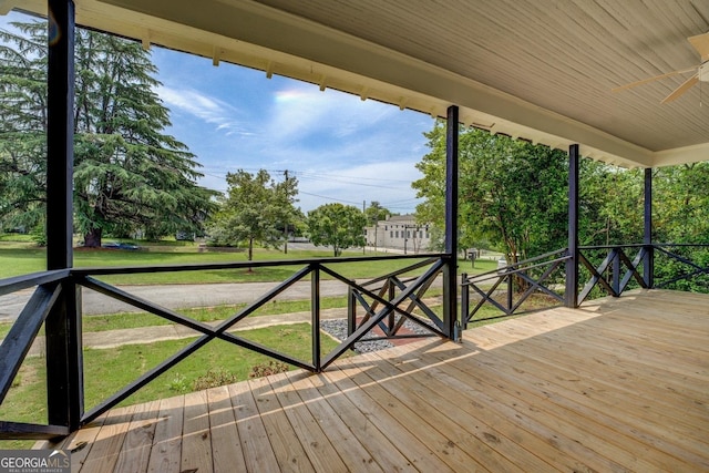31 N Broad St, Porterdale, GA 30014 - wooden deck with ceiling fan and a yard