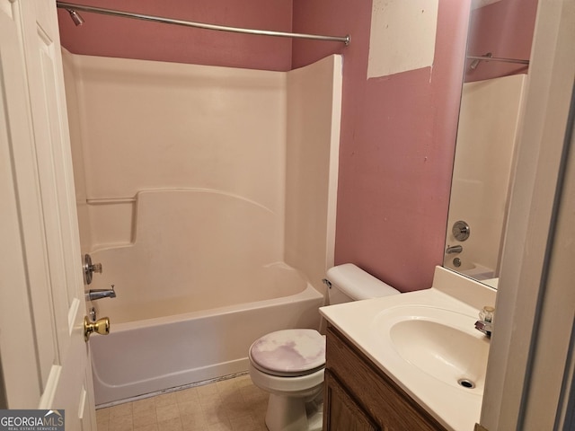 full bathroom with vanity,  shower combination, and toilet