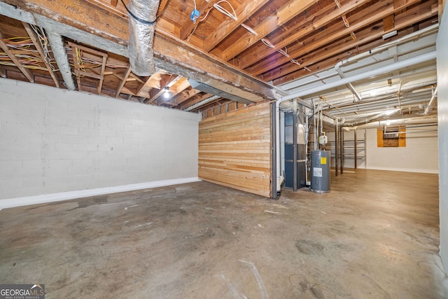 basement featuring electric water heater