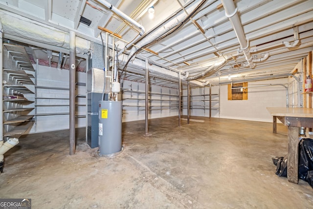 basement with water heater