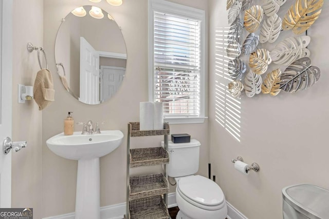 bathroom featuring toilet, sink, and a wealth of natural light