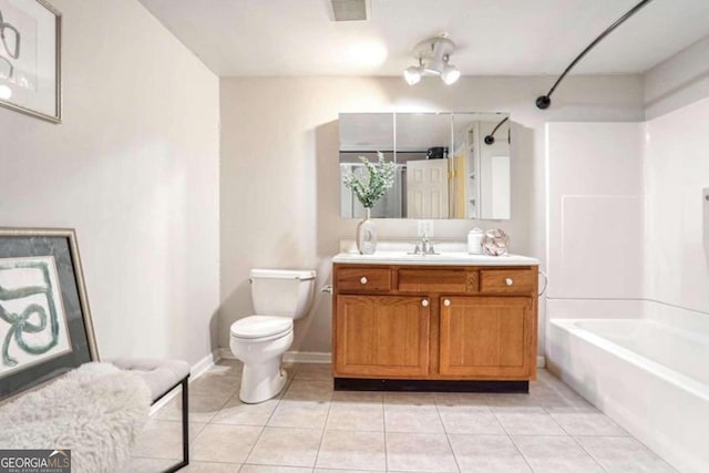 full bathroom with toilet, vanity, bathing tub / shower combination, and tile patterned floors