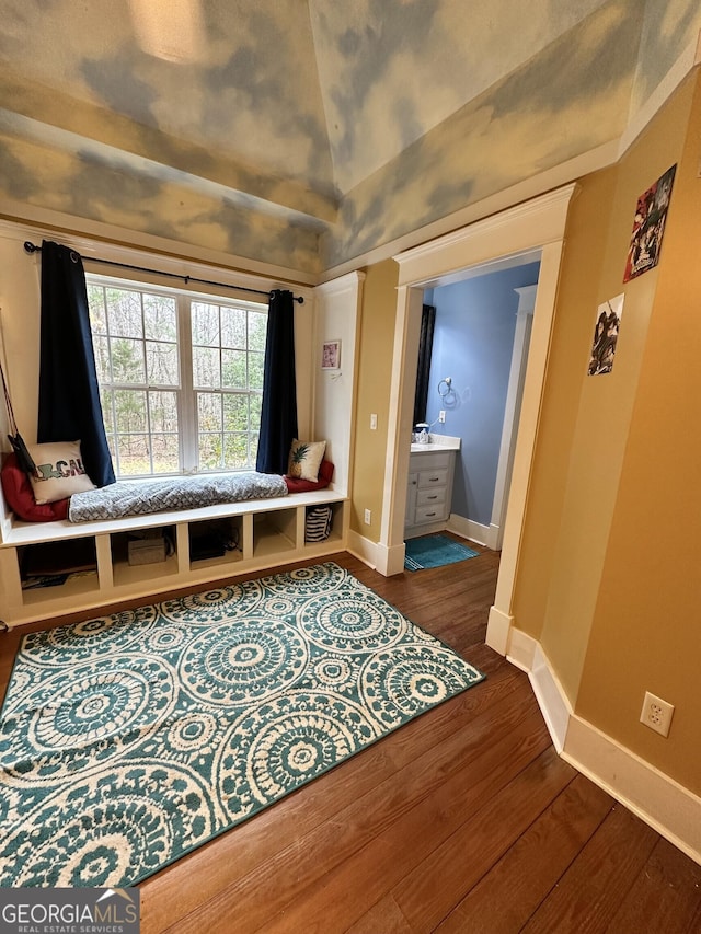 living area featuring dark wood-type flooring