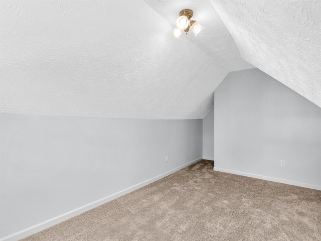 additional living space with carpet and a textured ceiling