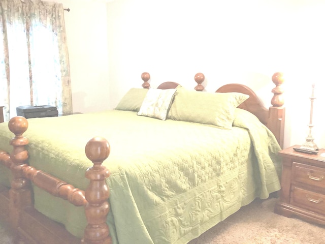 bedroom featuring light colored carpet