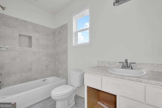 2005 Washington St, Savannah, GA 31406 - bathroom with toilet, vanity, shower / washtub combination, and tile patterned floors