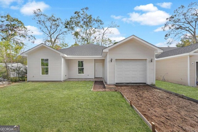 2005 Washington St, Savannah, GA 31406 - ranch-style house with a garage, driveway, a front yard, and roof with shingles