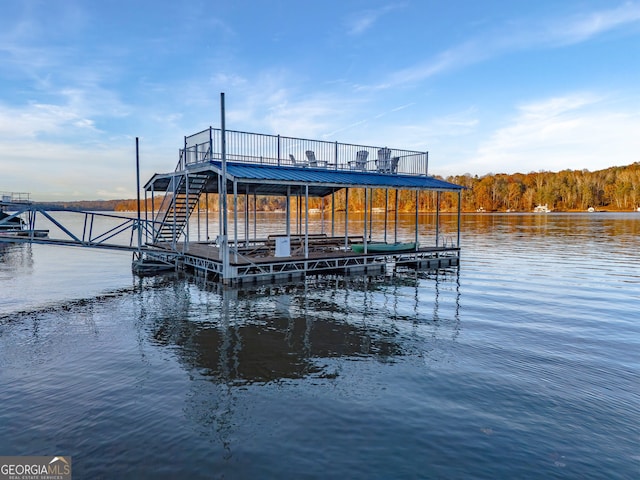 view of dock with a water view