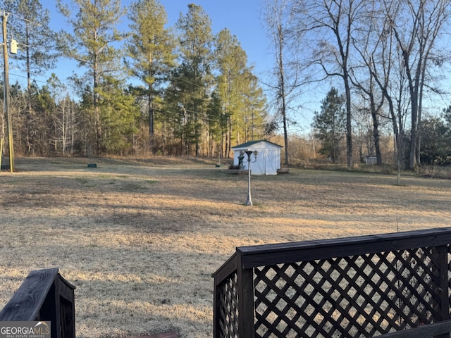 view of yard with a storage unit