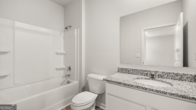 full bathroom with vanity, toilet, and tub / shower combination