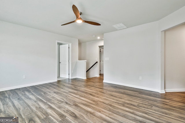 unfurnished room featuring hardwood / wood-style flooring and ceiling fan