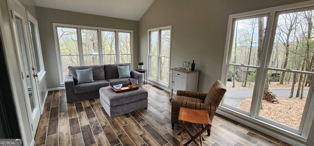 bathroom with vanity, baseboards, wood finished floors, and toilet