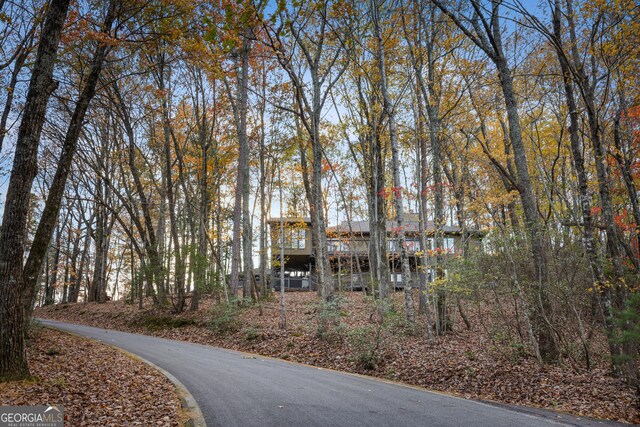 view of community with a wooded view
