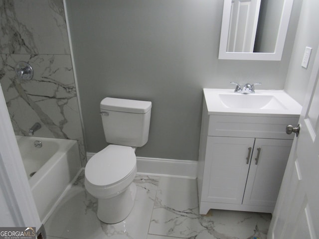 full bathroom with vanity, bathtub / shower combination, and toilet