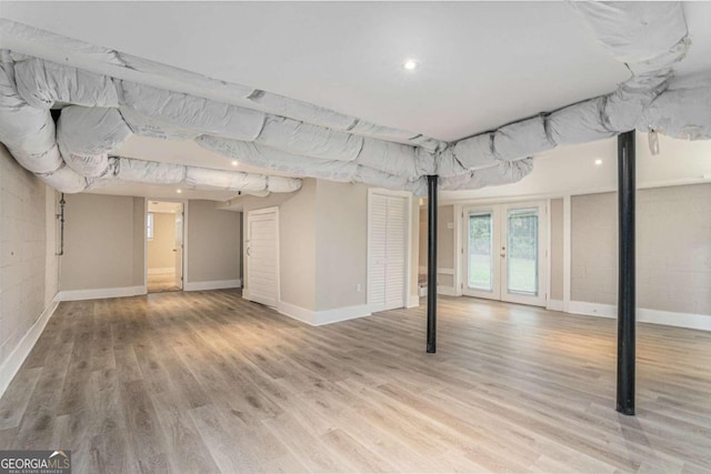 basement featuring wood-type flooring