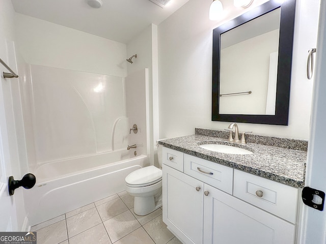 full bathroom with toilet, vanity, bathing tub / shower combination, and tile patterned floors