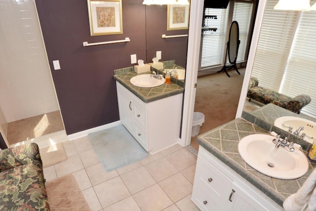 bathroom with vanity and tile patterned floors