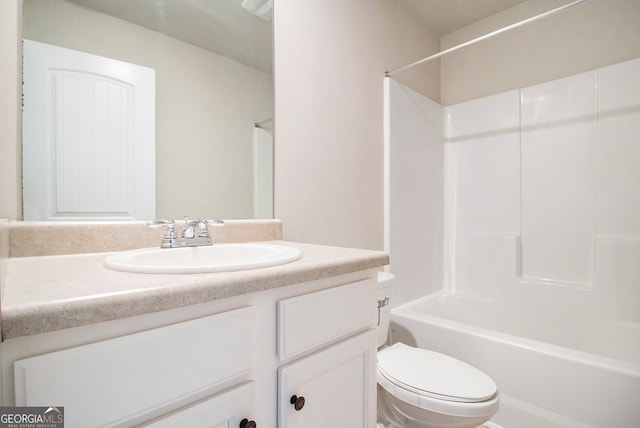 full bathroom featuring vanity, toilet, and shower / tub combination