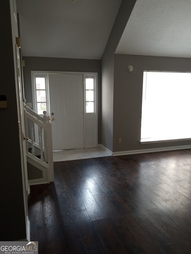 foyer featuring plenty of natural light and dark hardwood / wood-style flooring