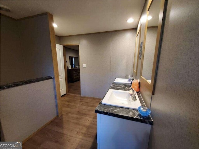 bathroom featuring wood-type flooring and vanity