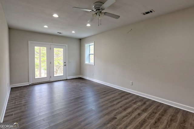 4502 Ramsay Dr, Hiawassee, GA 30546 - spare room featuring recessed lighting, baseboards, dark wood-type flooring, and a ceiling fan