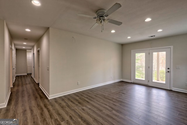 4502 Ramsay Dr, Hiawassee, GA 30546 - empty room with a ceiling fan, dark wood-type flooring, recessed lighting, and baseboards