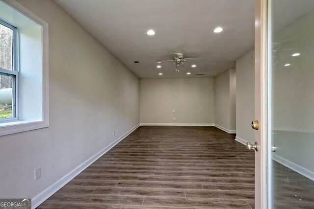 interior space featuring hardwood / wood-style flooring, ceiling fan, lofted ceiling, and wood ceiling