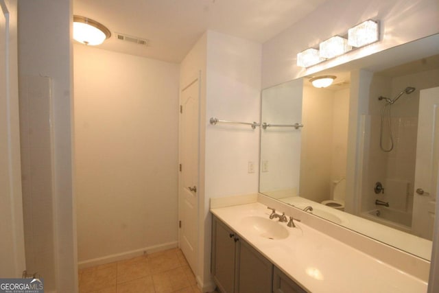 full bathroom with tile patterned floors, vanity, toilet, and shower / bathing tub combination