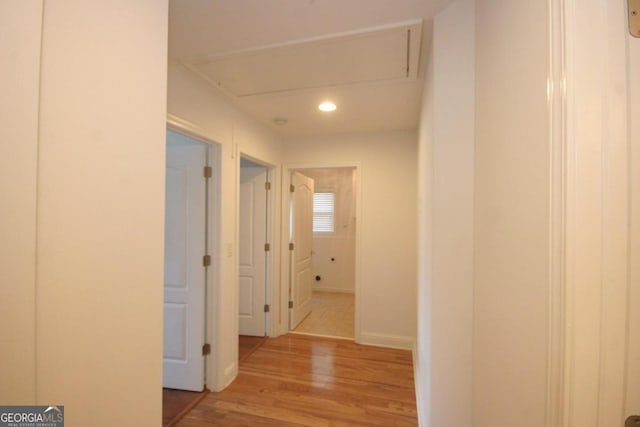 hall with light hardwood / wood-style floors