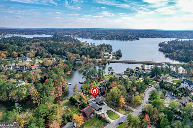 drone / aerial view featuring a water view