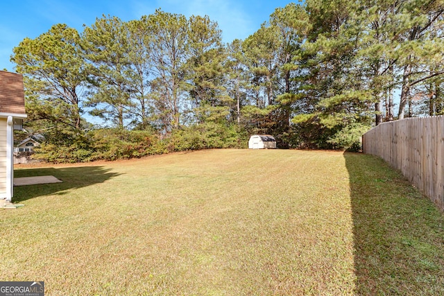 view of yard with a storage shed