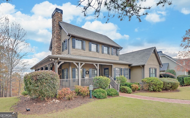 view of front of property featuring a front yard and a porch