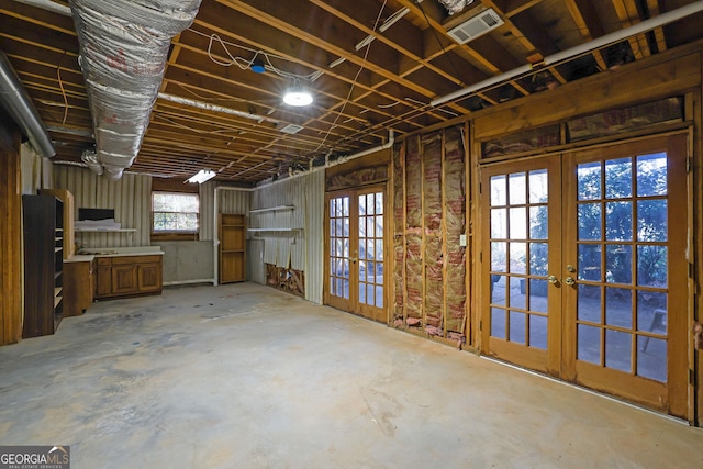 basement with french doors