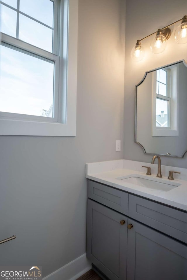 bathroom with plenty of natural light and vanity