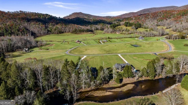 birds eye view of property with a mountain view