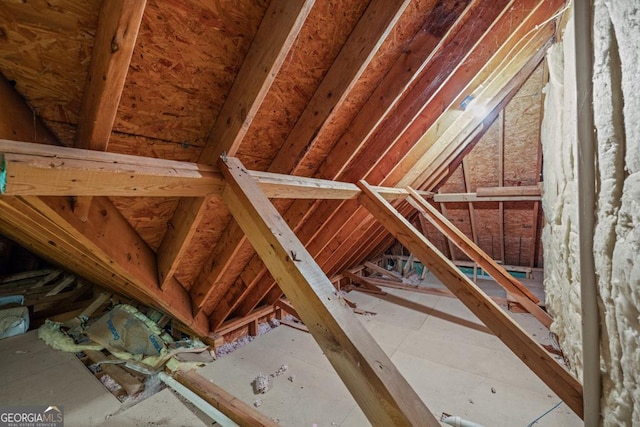 view of unfinished attic