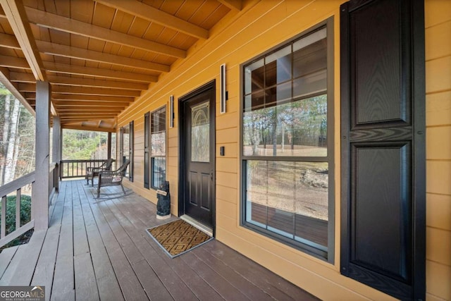 deck featuring a porch