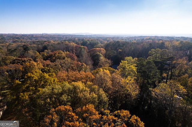 birds eye view of property featuring a forest view